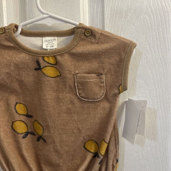 NWT Grayson Mini Bubble Romper Lemon Fruit Neutral 0-3M NEW Baby Girls Summer - Picture 5 of 13